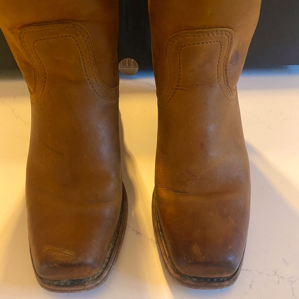 Frye mid-calf campus boots size 7 cognac color.